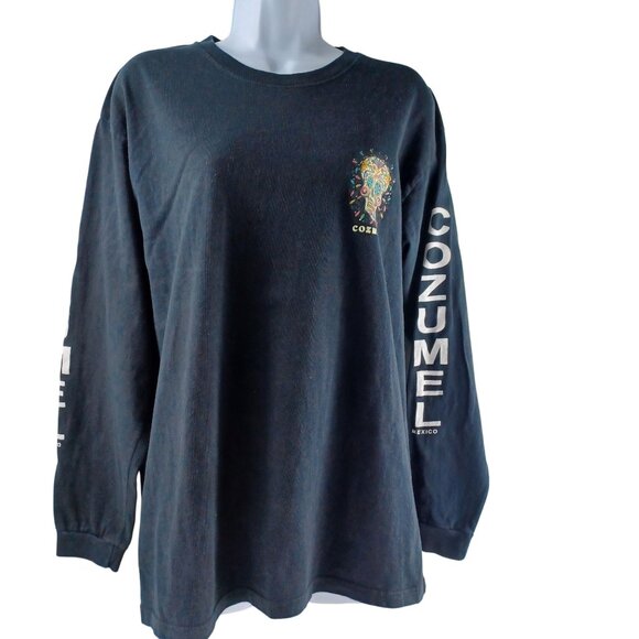 Yazbek Black Long Sleeve Slouchy Boxy T-Shirt Colorful Skull Unisex Size G - Picture 3 of 10